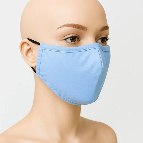 Adjustable light blue reusable face mask for women, soft breathable fabric face covering with adjustable ear loops, washable comfortable cloth mask for everyday wear