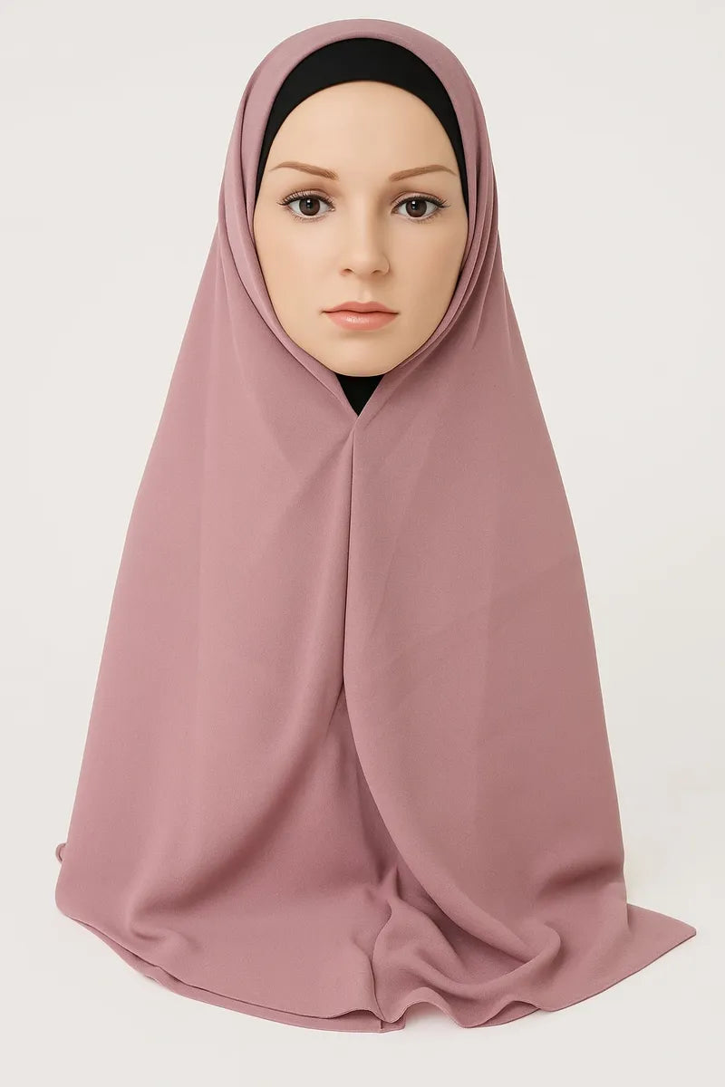 Dusty rose full drape khimar hijab for women, modest Islamic headwear, soft stretch prayer hijab, long coverage Muslim scarf, breathable everyday mauve khimar for full modest wear