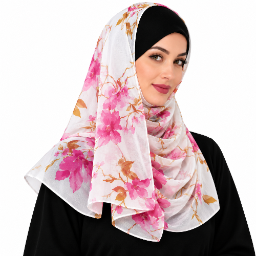 White Floral Georgette Hijab Scarf – Lightweight Women's Modest Wrap ...