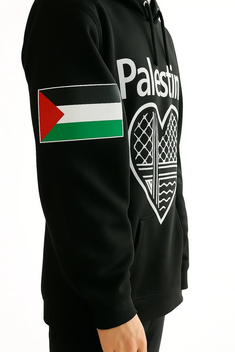 Black Palestine Heart Graphic Hoodie