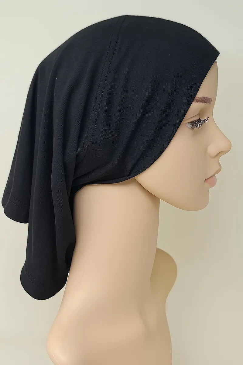 Black Stretch Hijab Undercap – Full Head Coverage